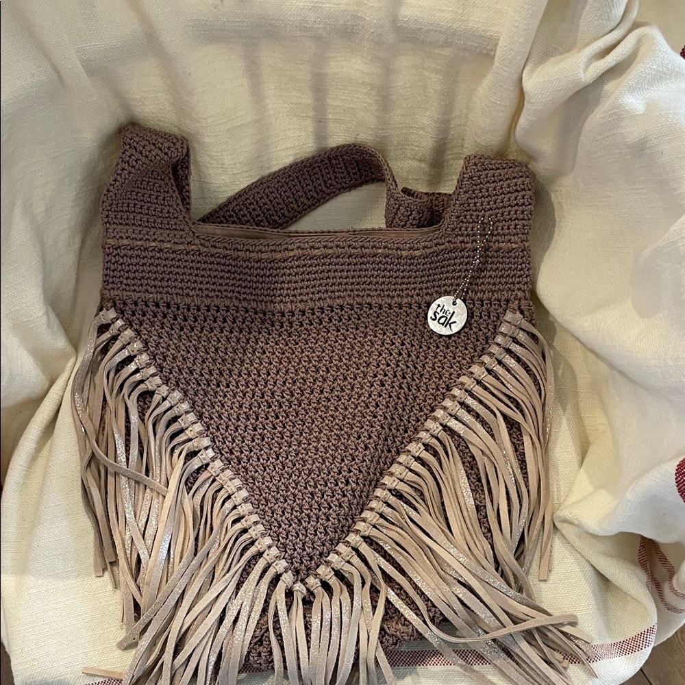 The Sak Brown Crochet Fringe Shoulder Bag